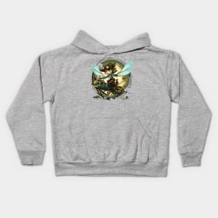 Steampunk Battle Fairy Riding a Dragonfly Kids Hoodie